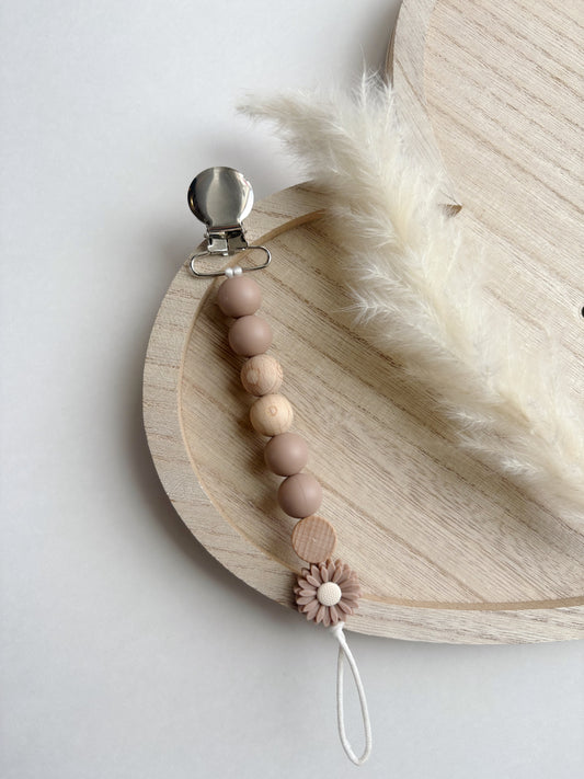 CASHMERE + WOODEN FLORAL PACIFIER CLIP