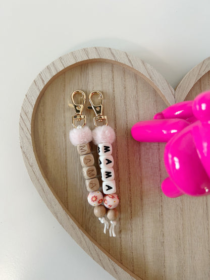 PINK FLORAL MAMA KEYCHAIN