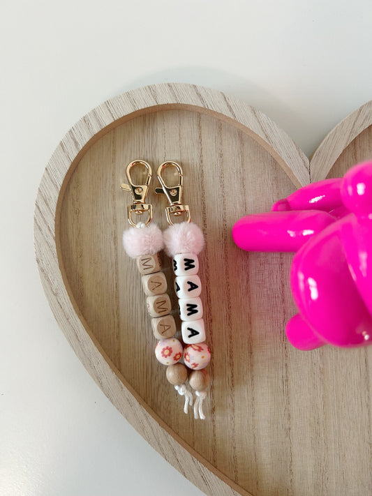 PINK FLORAL MAMA// KEYCHAINS
