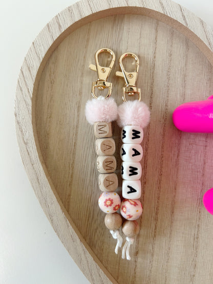 PINK FLORAL MAMA KEYCHAIN