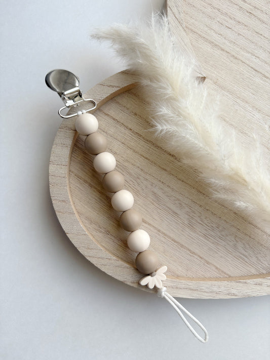 IVORY + CAPPUCCINO FLORAL PACIFIER CLIP